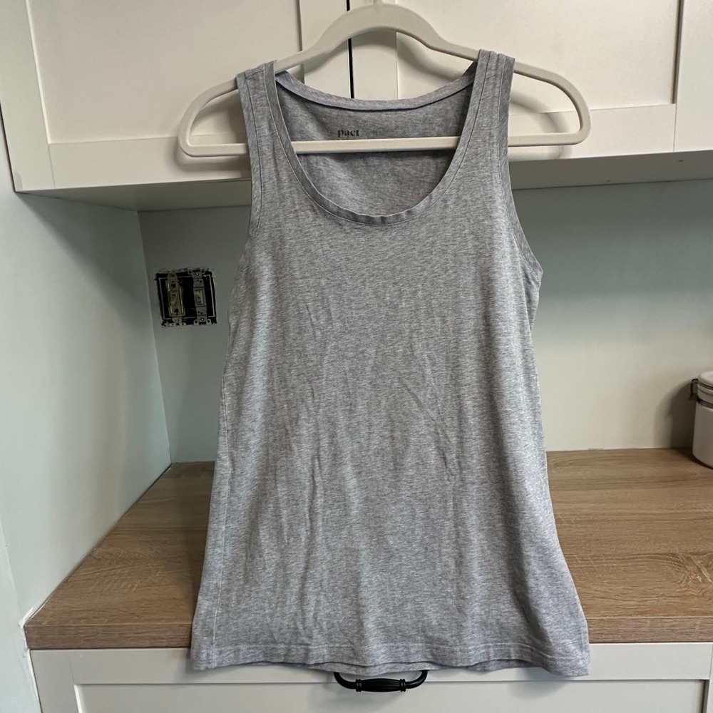 Pact Tank Top Womens L Gray Organic Cotton Scoop Neck Stretch Basic Versatile